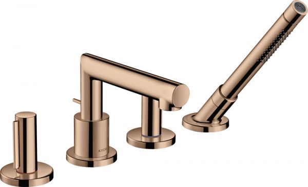 Axor Uno 4-Loch Wannenrandarmatur mit Zerogriff und Handbrause polished red gold 45444300