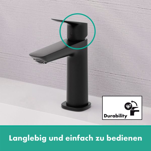 Hansgrohe Logis Waschtischarmatur 110 Fine mit Push-Open Ablaufgarnitur, schwarz matt