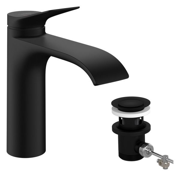 Hansgrohe Vivenis Waschtischmischer 110 CoolStart mit Zugstangen-Ablaufgarnitur, schwarz matt 75023670