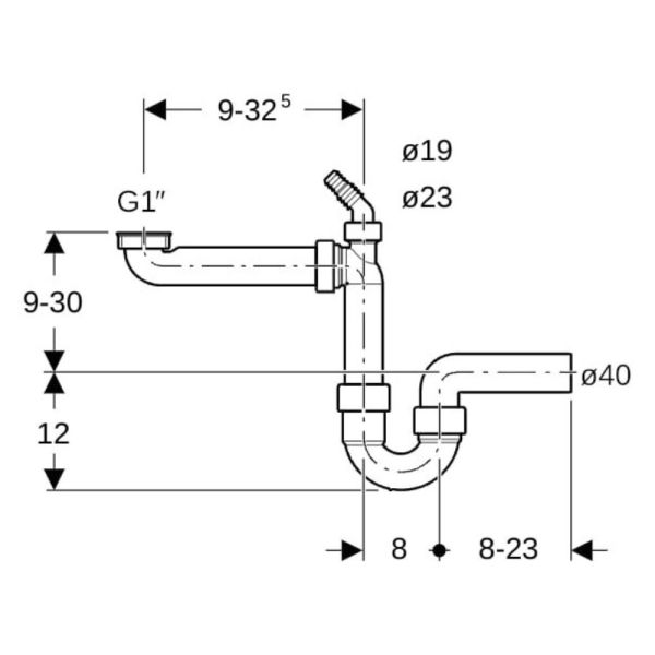 Geberit Spültisch-Ablauf für 1 Becken mit Winkelschlauchtülle, Raumsparmodell
