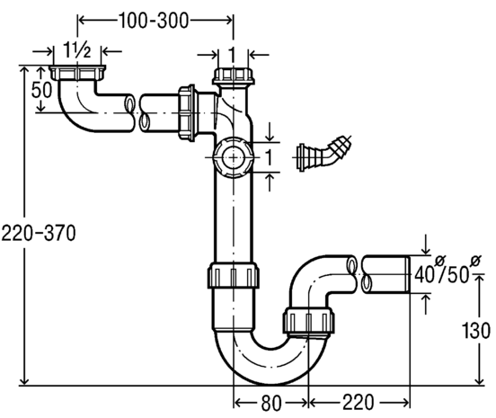 Viega Spültisch-Ablauf für 1 Becken 1 1/2 x 50, Raumsparmodell