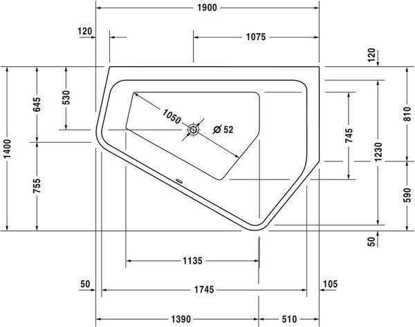 Duravit Paiova 5 Eck-Badewanne 190x140cm, Ecke rechts, weiß