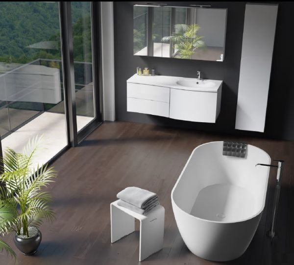 RIHO Solid Surface Badezimmer Duschhocker, weiß matt