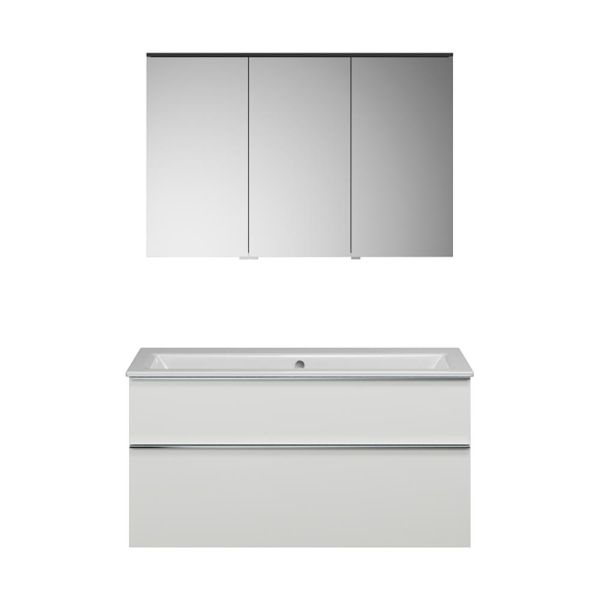 Burgbad Eqio Slim Badmöbel-Set LED-Spiegelschrank, Waschtisch mit 2 Hahnlöcher & Unterschrank 122cm SHCQ122
