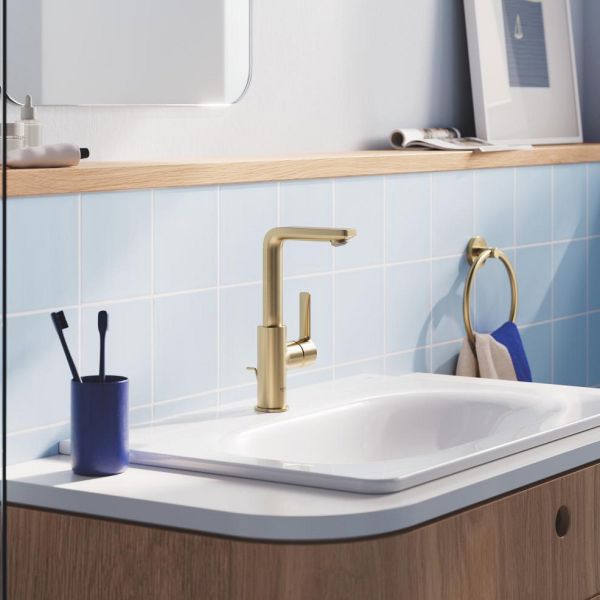 Grohe Lineare Badarmatur L-Size mit Zugstangen-Ablaufgarnitur, cool sunrise gebürstet 23296GN1 