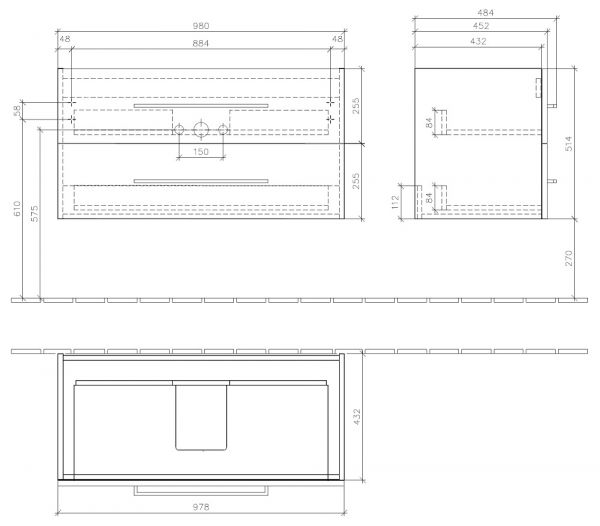 Villeroy&Boch Avento Waschtischunterschrank 98cm, 2 Auszüge