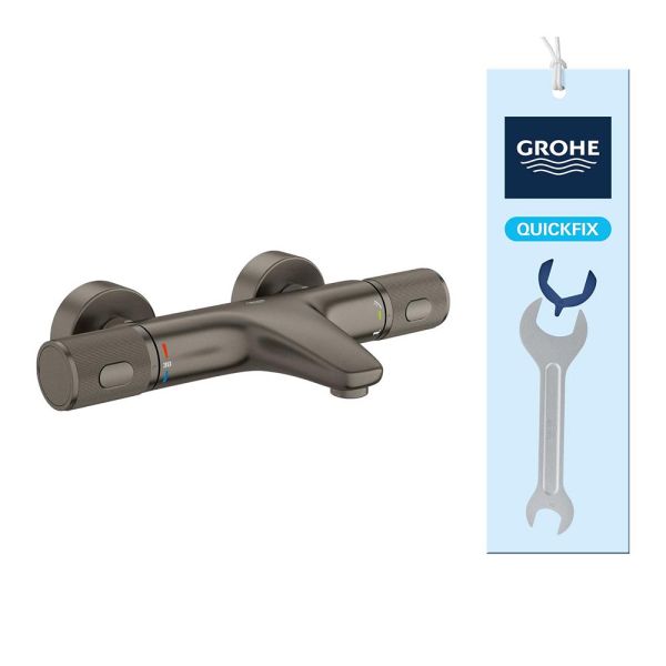 Grohe Precision Feel Thermostat-Wannenbatterie mit ProGrip Rändelstruktur, hard graphite gebürstet
