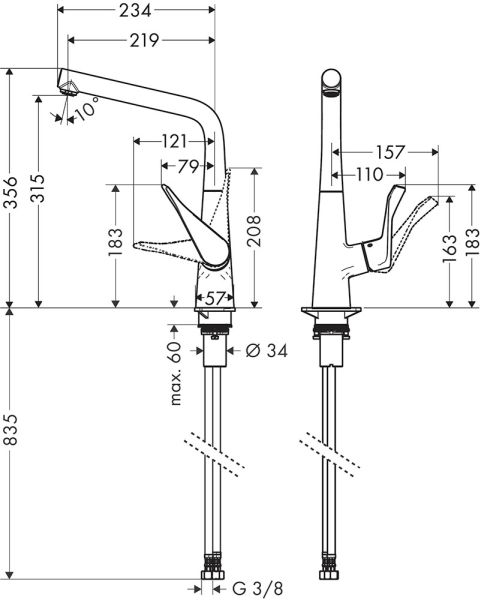 Hansgrohe Metris M71 Küchenarmatur 320, Eco, chrom 14782000