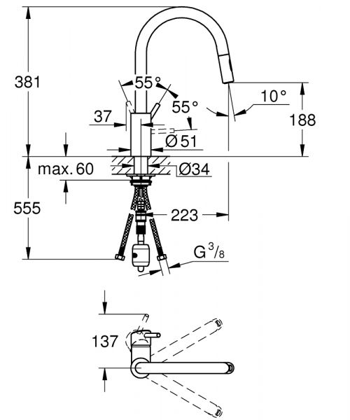 Grohe Concetto Einhand-Spültischbatterie, herausziehbare Spülbrause Dual