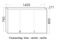 Burgbad rl20 Spiegelschrank 142x80cm mit Lichtrahmen, 3 Türen, Türanschlag links SPVK140LF6947
