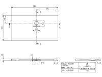 Vorschau: Villeroy&Boch Squaro Infinity Quaryl®-Duschwanne, Eckeinbau rechts gegen Wand, 130x70cm, techn Zeichnung