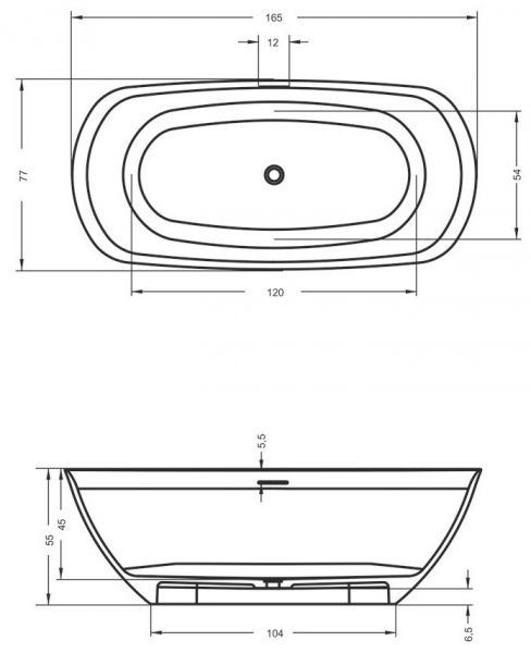 RIHO Solid Surface Bilo freistehende Badewanne 165x77cm, weiß seidenmatt