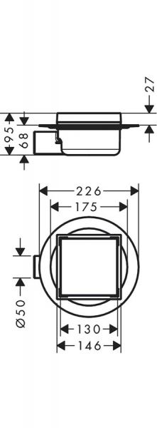 Hansgrohe RainDrain Spot Komplettset 15/15cm, befliesbar & Installationsset, edelstahl geb.