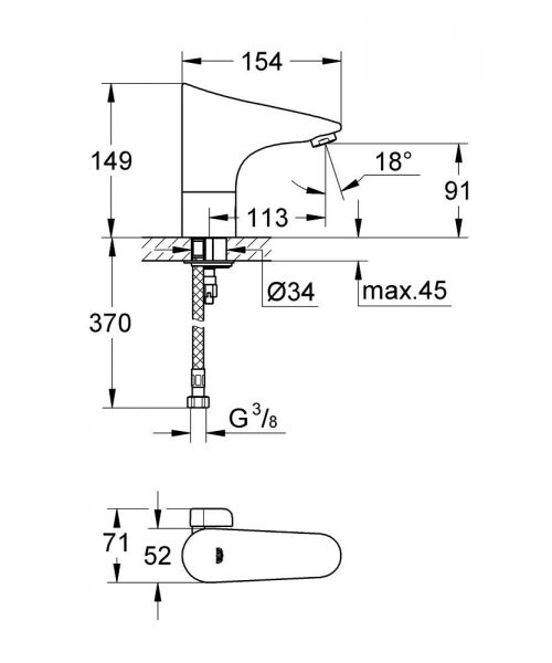 Grohe Europlus E Infrarot-Elektronik Armatur, mit Mischung, Batterie 6V, chrom