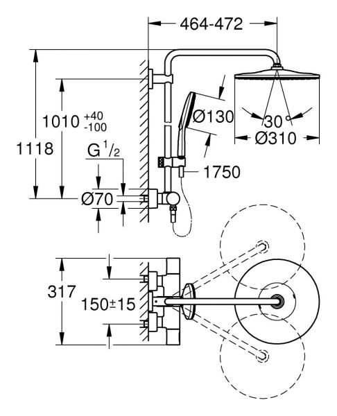 Grohe Rainshower SmartActive 310 Duschsystem mit Thermostatbatterie