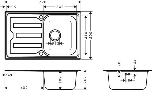 Hansgrohe S44 S440-A342 Edelstahl-Einbauspüle 79x50cm, autom. Ablaufgarnitur, edelstahl