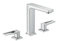 Hansgrohe Metropol 3-Loch Waschtischarmatur 160 mit Bügelgriffen und Push-Open Ablaufgarnitur, chrom