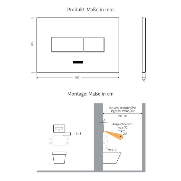 WimTec PROOF T6 HyPlus PRO Zweimengen WC-Betätigung UP320 6V Batteriebetrieb, schwarz matt