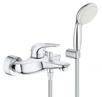 Grohe Eurostyle Einhand-Wannenbatterie, offener Hebelgriff mit Brausegarnitur, wassersparend, chrom