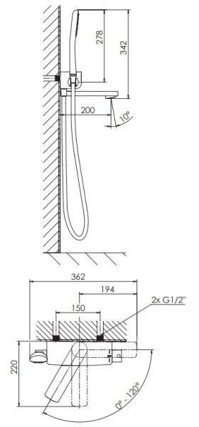 Steinberg Wannen/Brause-Aufputzthermostat mit Handbrause & Brauseschlauch, chrom