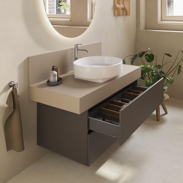 Duravit Balcoon Waschtischunterschrank 100x57x53,4cm für Aufsatzbecken, 2 Schubladen in schieferbraun matt mit Konsole in umbra matt