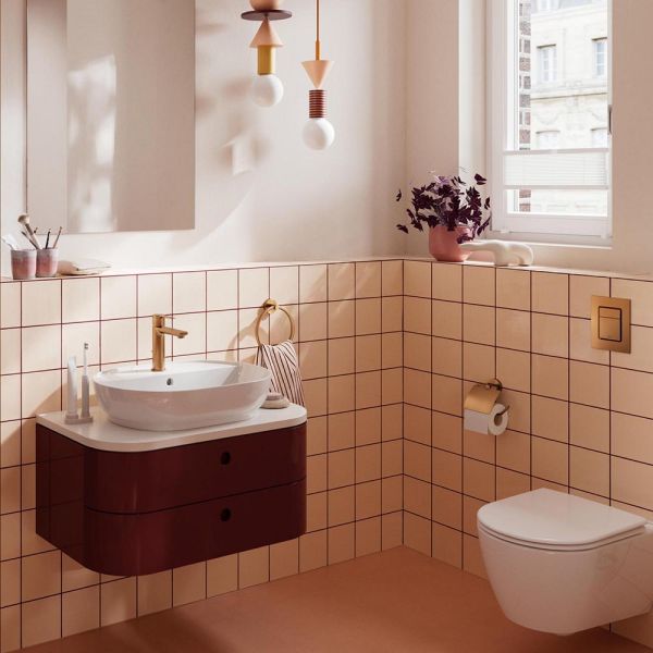 Grohe Lineare Badarmatur S-Size, Zugstangen-Ablaufgarnitur, wassersparend, warm sunset gebürstet
