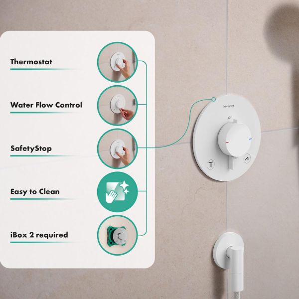 hansgrohe Ecostat Comfort S Thermostat, 2 Funktionen mit Sicherungskombination, weiß matt