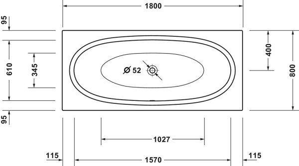 Duravit Balcoon Einbaubadewanne 180x80cm, 2 Rückenschrägen, weiß matt