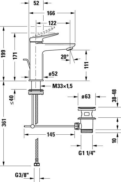 Duravit Wave Einhebel-Waschtischarmatur M mit Zugstangen-Ablaufgarnitur, schwarz matt WA1020001046