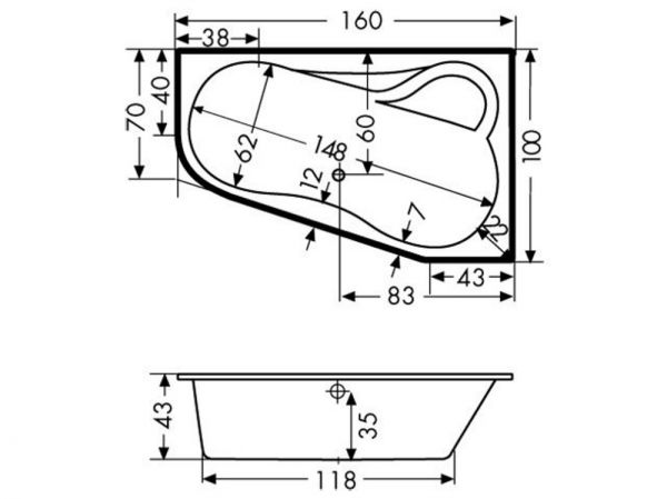 Polypex BEACH 1600 rechts Eckbadewanne 160x100/70cm