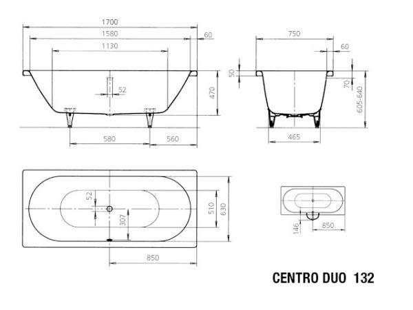 Kaldewei Centro Duo Rechteck Badewanne 170x75x46cm Mod.132