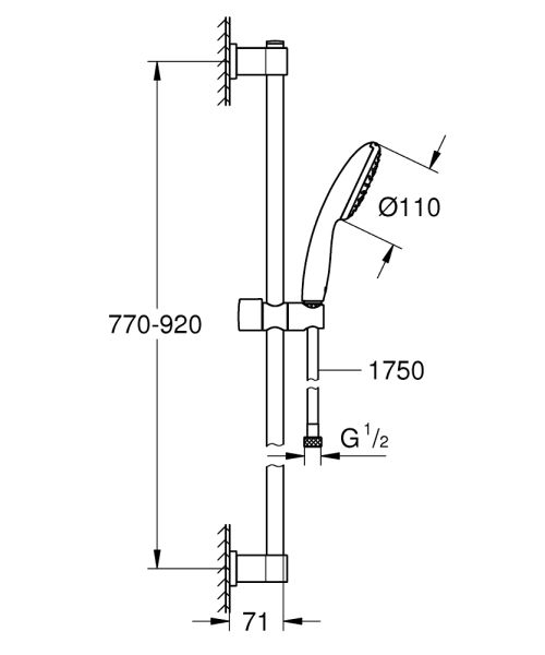 Grohe QuickFix Vitalio Start 110 Brausestangenset eckig 90cm mit Handbrause & Schlauch, chrom