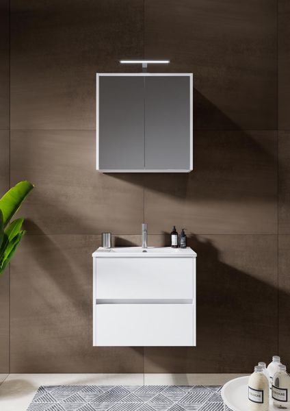 RIHO Porto Slim Waschtisch mit Unterschrank 60x36cm & LED-Spiegelschrank, weiß glanz F014107DP0