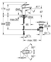 Vorschau: Grohe BauLoop Waschtischarmatur S-Size mit Ablaufgarnitur, LowFlow 3,5 l/min, chrom