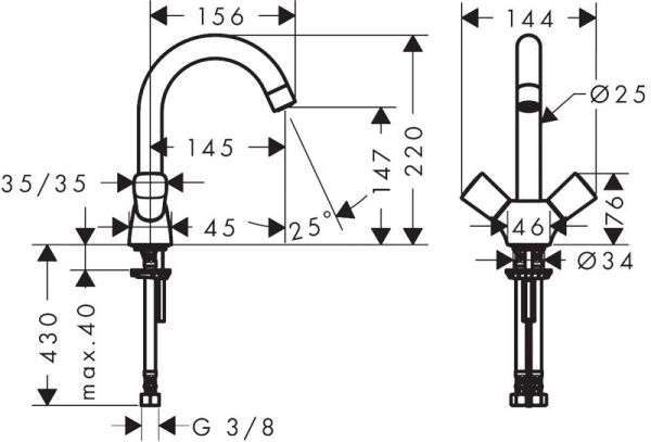 Hansgrohe Logis 2-Griff Waschtischarmatur ohne Ablaufgarnitur, chrom