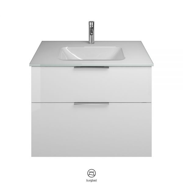 Burgbad Eqio Glas-Waschtisch mit Waschtischunterschrank, 2 Auszüge, 82cm, weiß hochglanz, Griff chrom SEYX082F2009A0070G0146 3