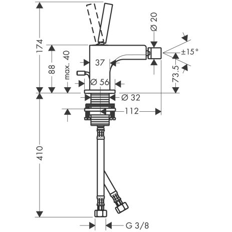 Axor Citterio Einhebel-Bidetmischer mit Zugstangen-Ablaufgarnitur, Ausladung 112mm