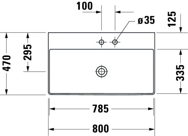 Duravit DuraSquare Waschtisch 80x47cm, ohne Überlauf, ohne Hahnloch, mit nicht verschließbarem Ablaufventil, weiß 2353800070