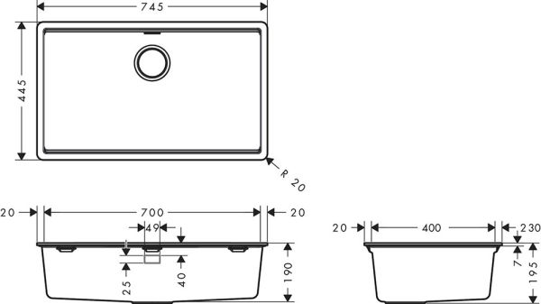 Hansgrohe S53 S530-F700 Einbauspüle 70x40cm aus SilicaTec-Granit