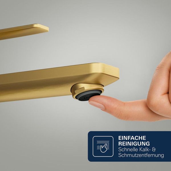 Grohe Lineare Badarmatur S-Size, Zugstangen-Ablaufgarnitur, wassersparend, cool sunrise gebürstet 32114GN1