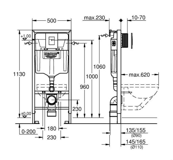 Grohe Rapid SL 3-in-1 Rapid SL Montageelement 1,13m mit Betätigungsplatte in schwarz glänzend
