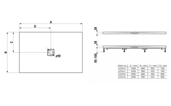 Laufen Solutions Marbond Duschwanne 140x90x3,8cm superflach, rechteckig, Ablauf mittig, weiß