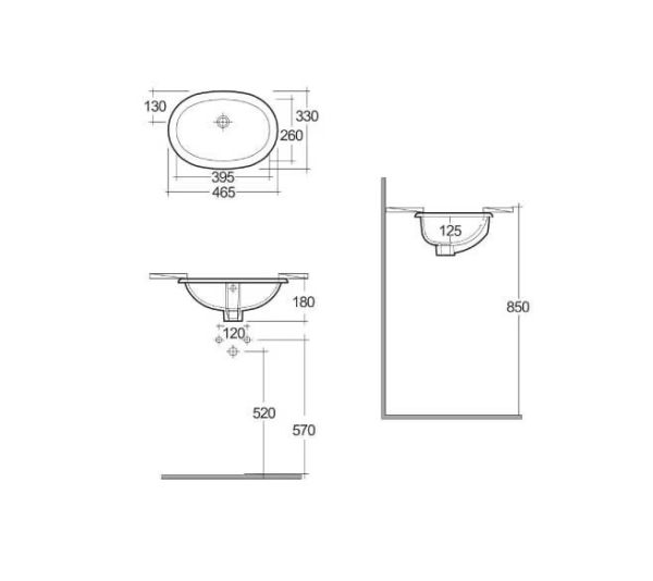 Kludi RESA Unterbau-Handwaschbecken 40x26cm oval, weiß