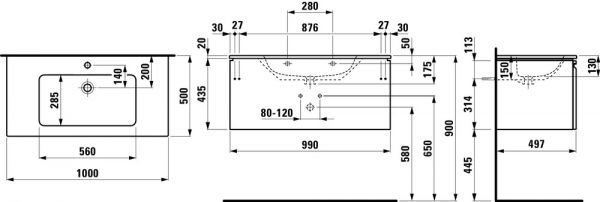 Laufen Pro S Kombipack 100x50cm Waschtisch u. Waschtischunterschrank, 1 Schublade