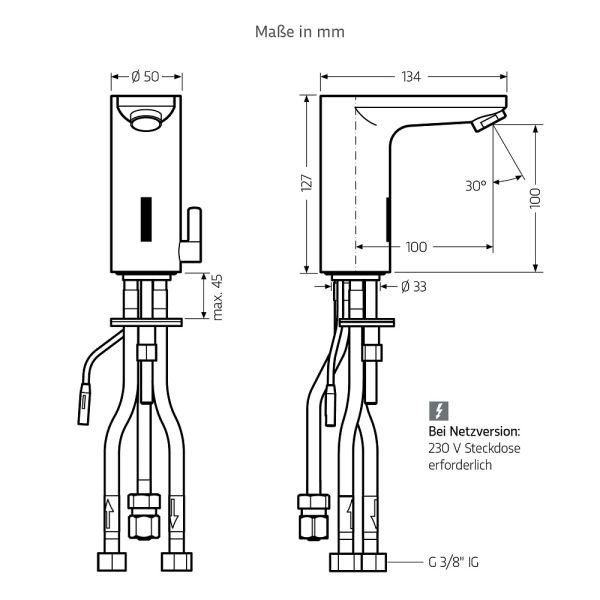 WimTec SMART HyPlus berührungslose Waschtischarmatur Mischwasser ND 230V Netzbetrieb, chrom