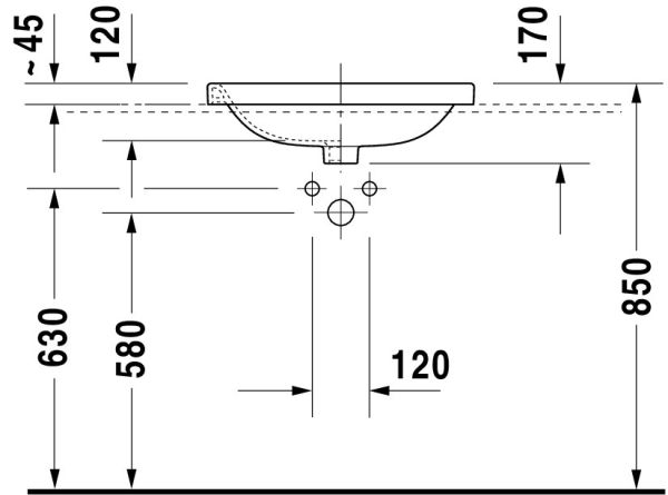 Duravit DuraStyle Einbauwaschtisch 56x45,5cm mit 1 Hahnloch, mit Überlauf, weiß 0374560000