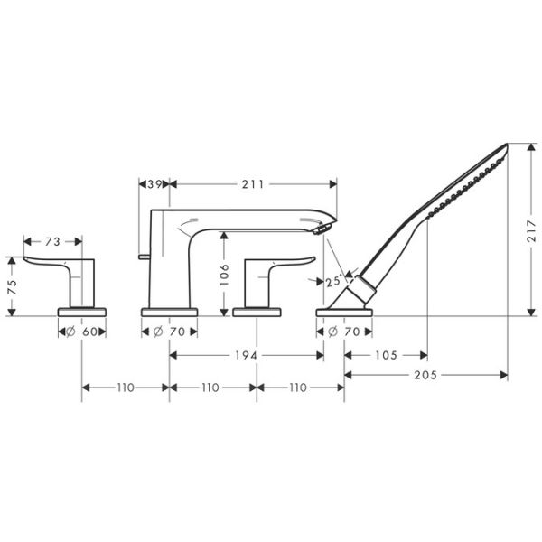 Hansgrohe Metris 4-Loch Wannenrandarmatur, chrom