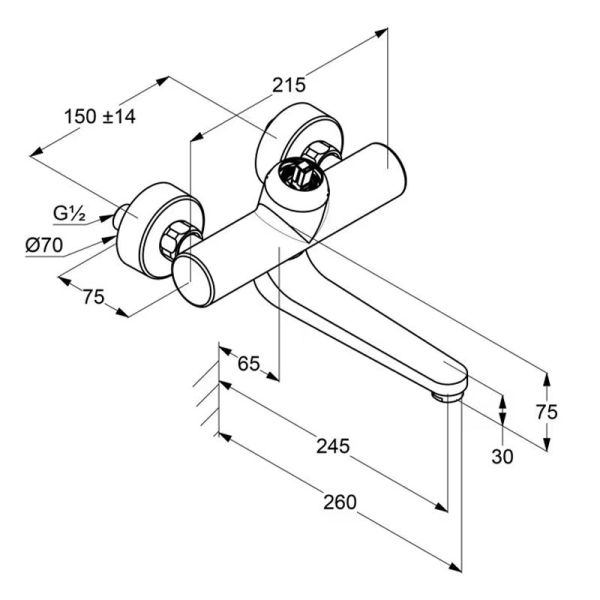 Kludi Provita Wand-Einhandmischer ohne Hebel, Ausladung 245mm, chrom
