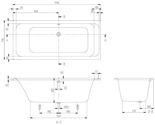 Villeroy&Boch Architectura Rechteck-Badewanne 180x80cm 