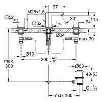 Vorschau: Grohe Eurocube 3-Loch-Waschtischarmatur mit Ablaufgarnitur, S-Size, wassersparend